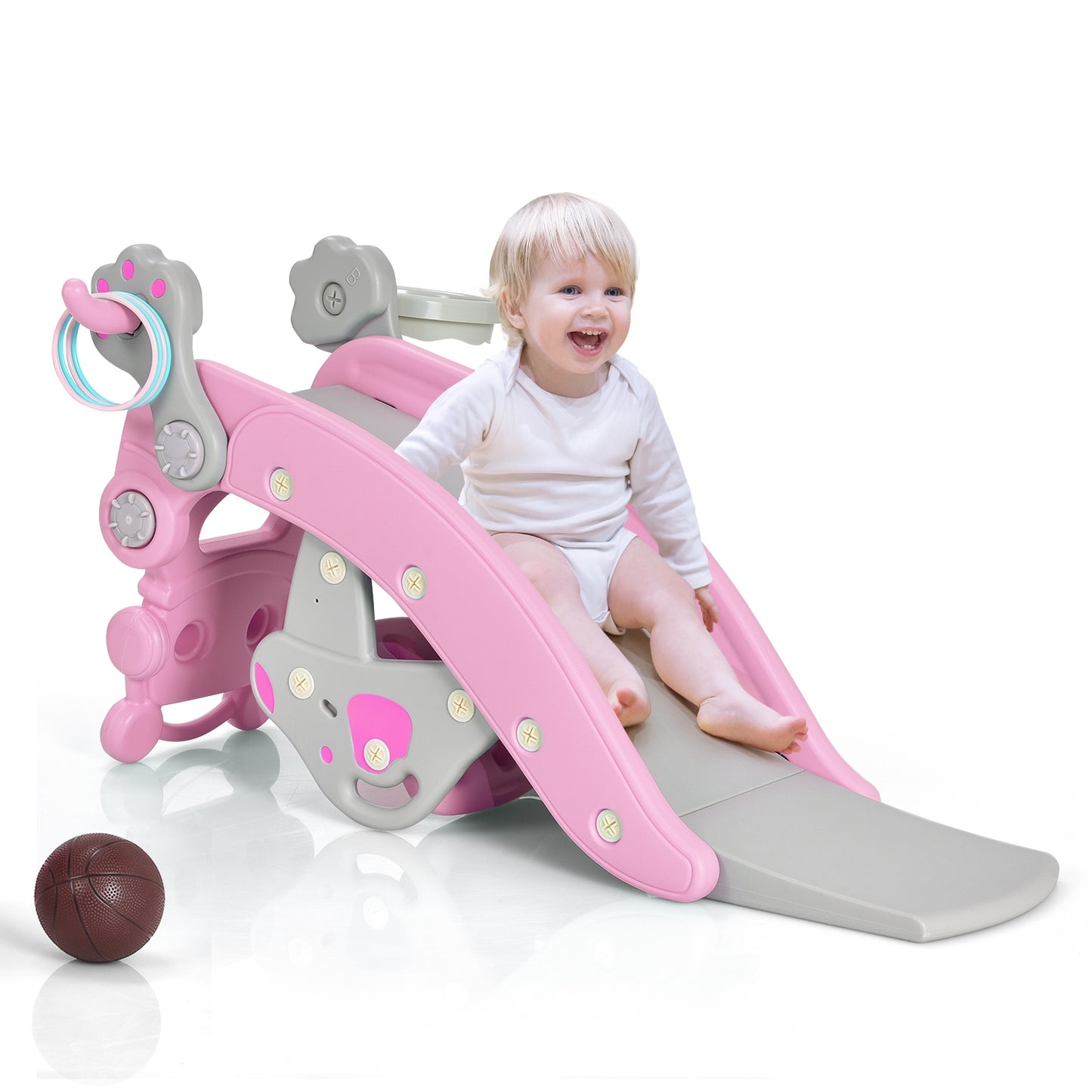 4-in-1 Rocking Horse and Slide Set for Kids-Pink Kids Crystal