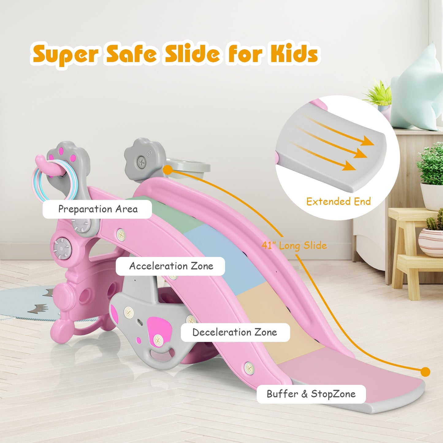 4-in-1 Rocking Horse and Slide Set for Kids-Pink Kids Crystal