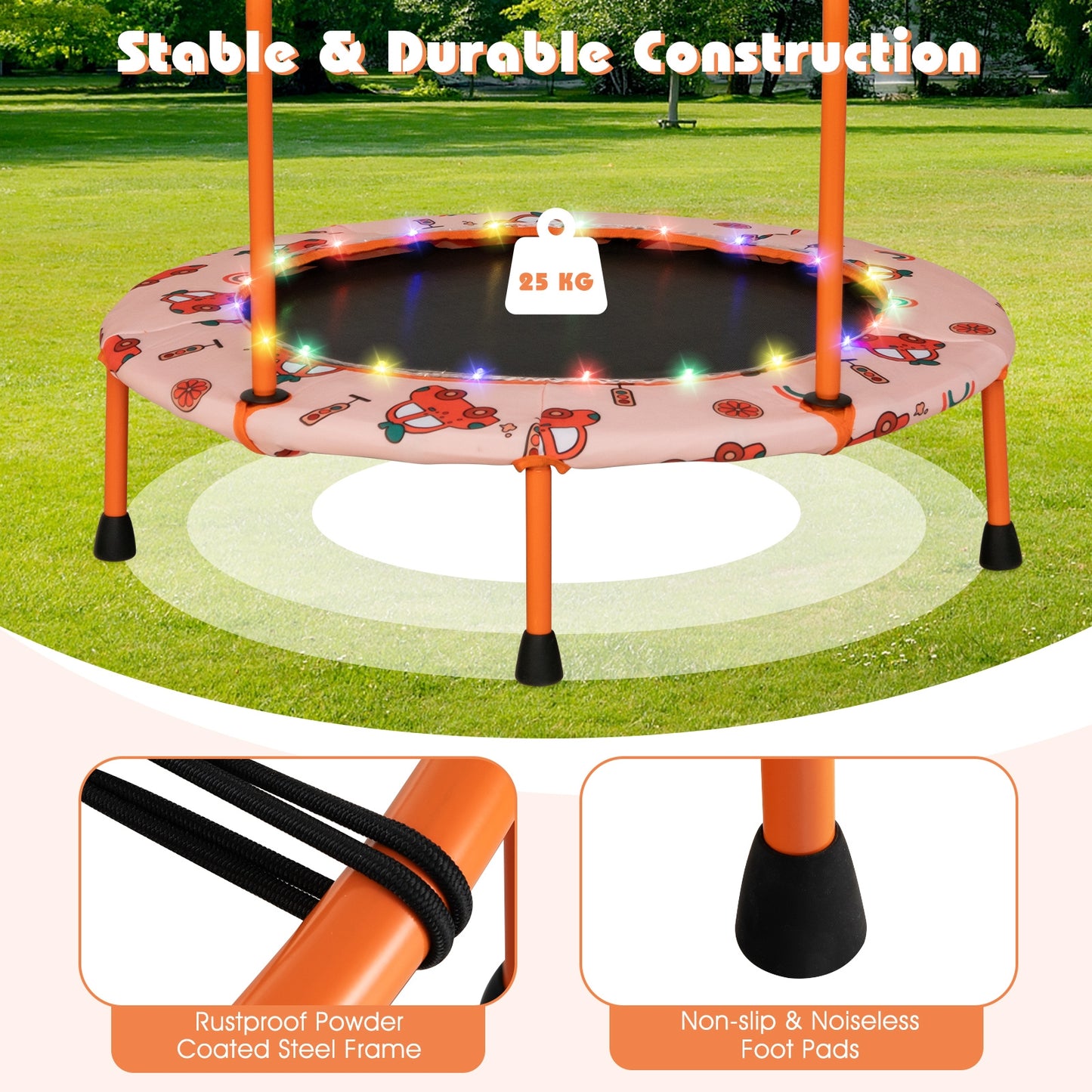 36 Inch Mini Trampoline with Colorful LED Lights and Bluetooth Speaker-Orange Kids Crystal