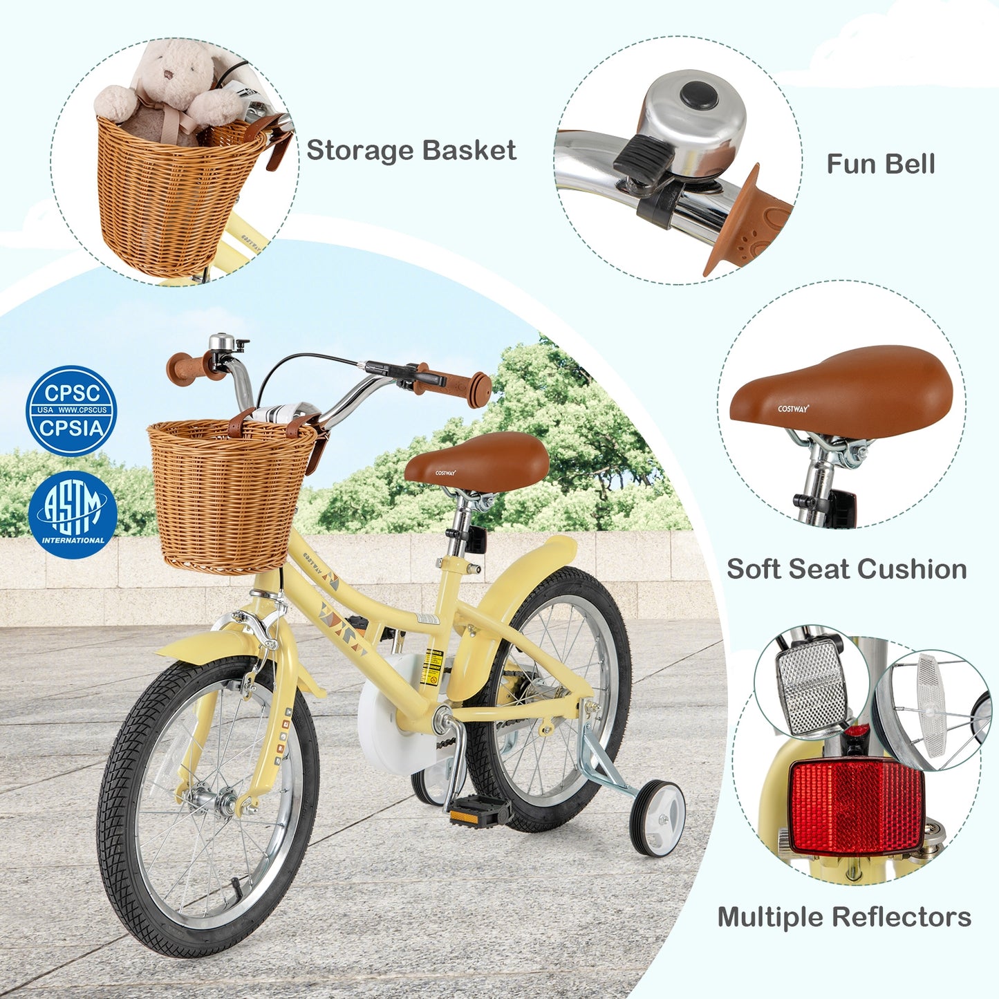 16 Inch Kids Bike Adjustable Bicycle with Reflectors and Bell for Children 4-7 Years Old-16 inches Kids Crystal