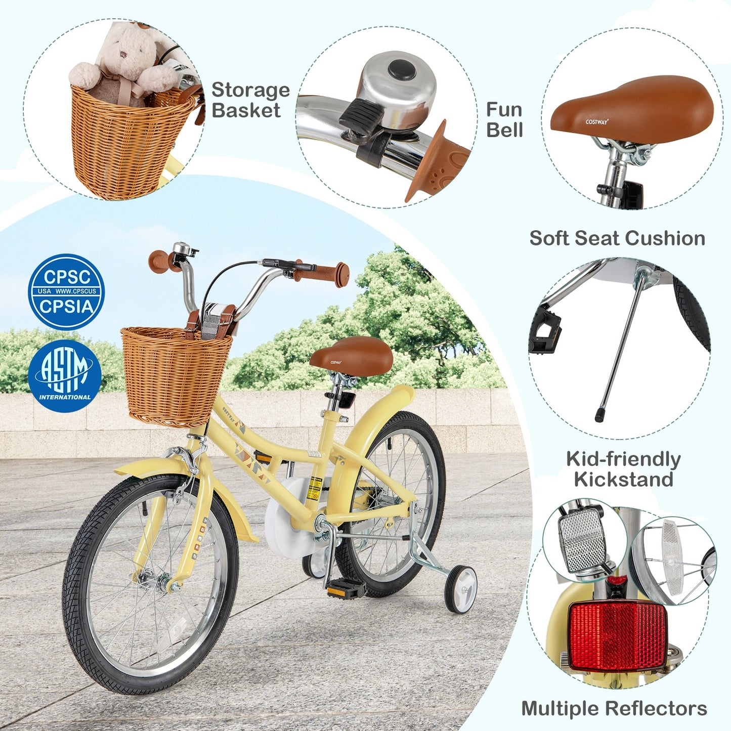 18 Inch Kids Bike Adjustable Bicycle with Reflectors and Bell for Children 4-8 Years Old-18 inches Kids Crystal