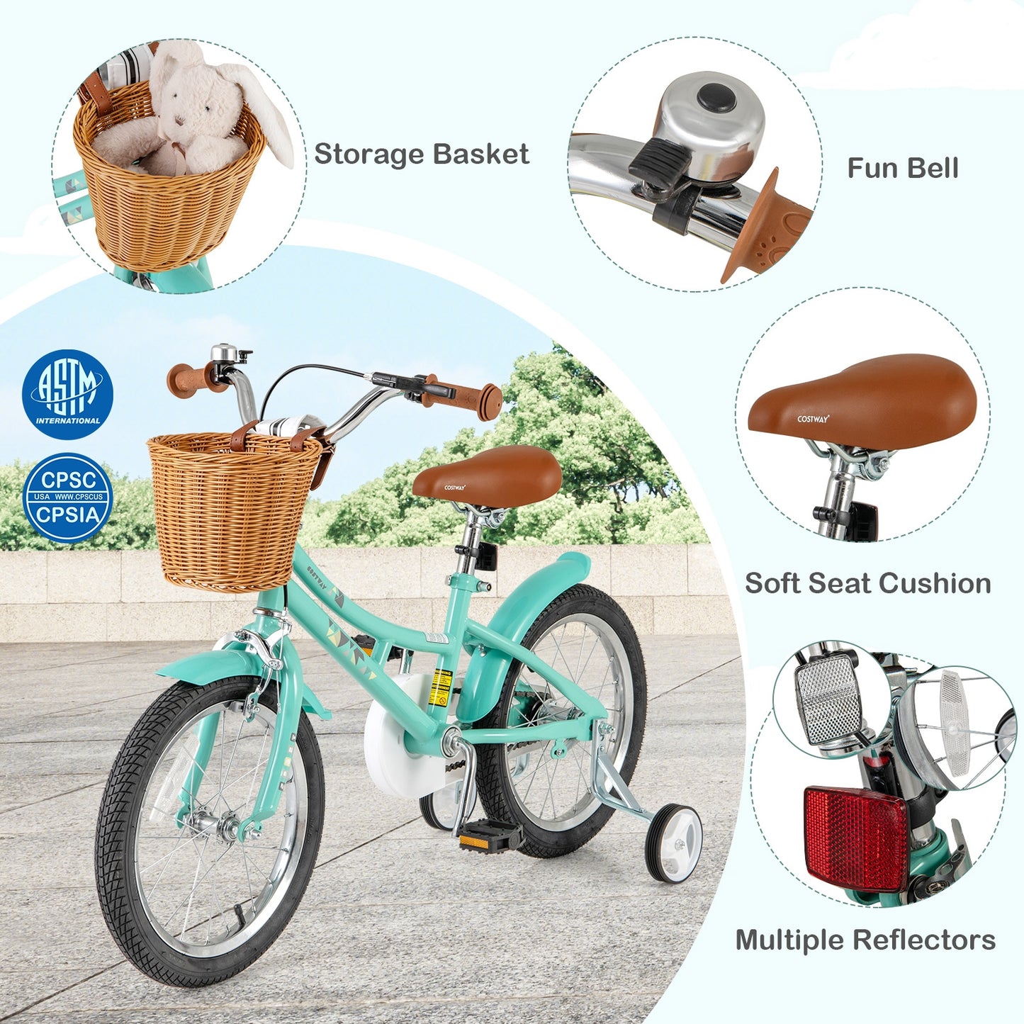 16 Inch Kids Bike Bicycle with Training Wheels and 2 Brake System Ages 4-7 Years Old-16 inches Kids Crystal