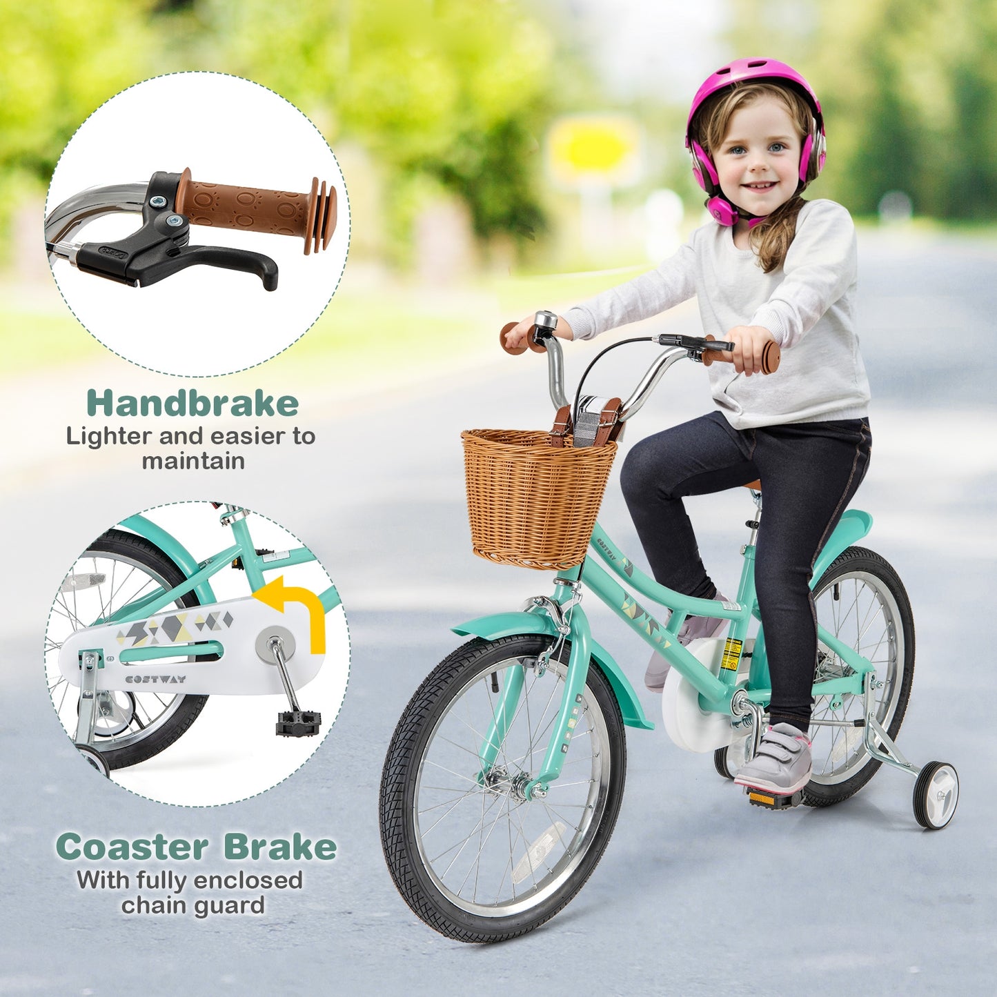 18 Inch Kids Bike Bicycle with Training Wheels and 2 Brake System Ages 4-8 Years Old-18 inches Kids Crystal