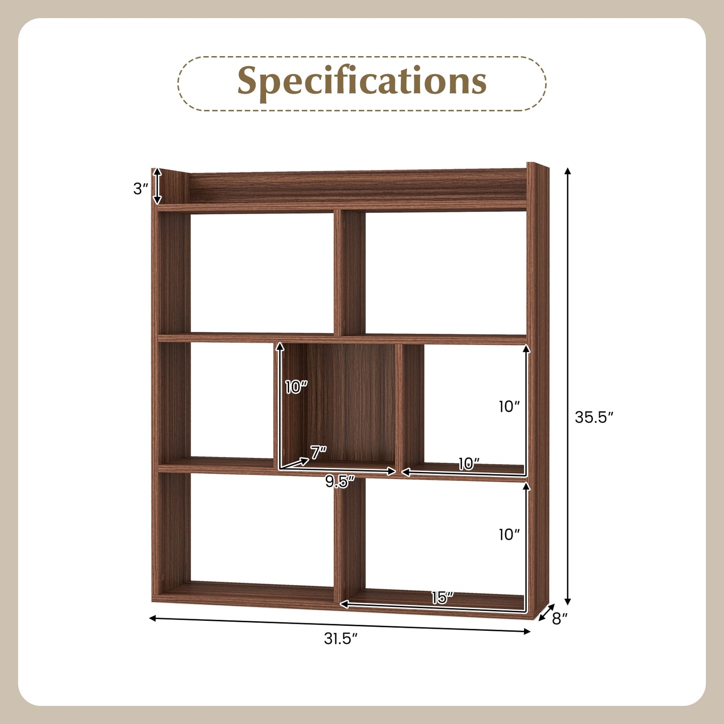 7 Cubes Open-back Bookshelf with Anti-Toppling Devices-Walnut Kids Crystal