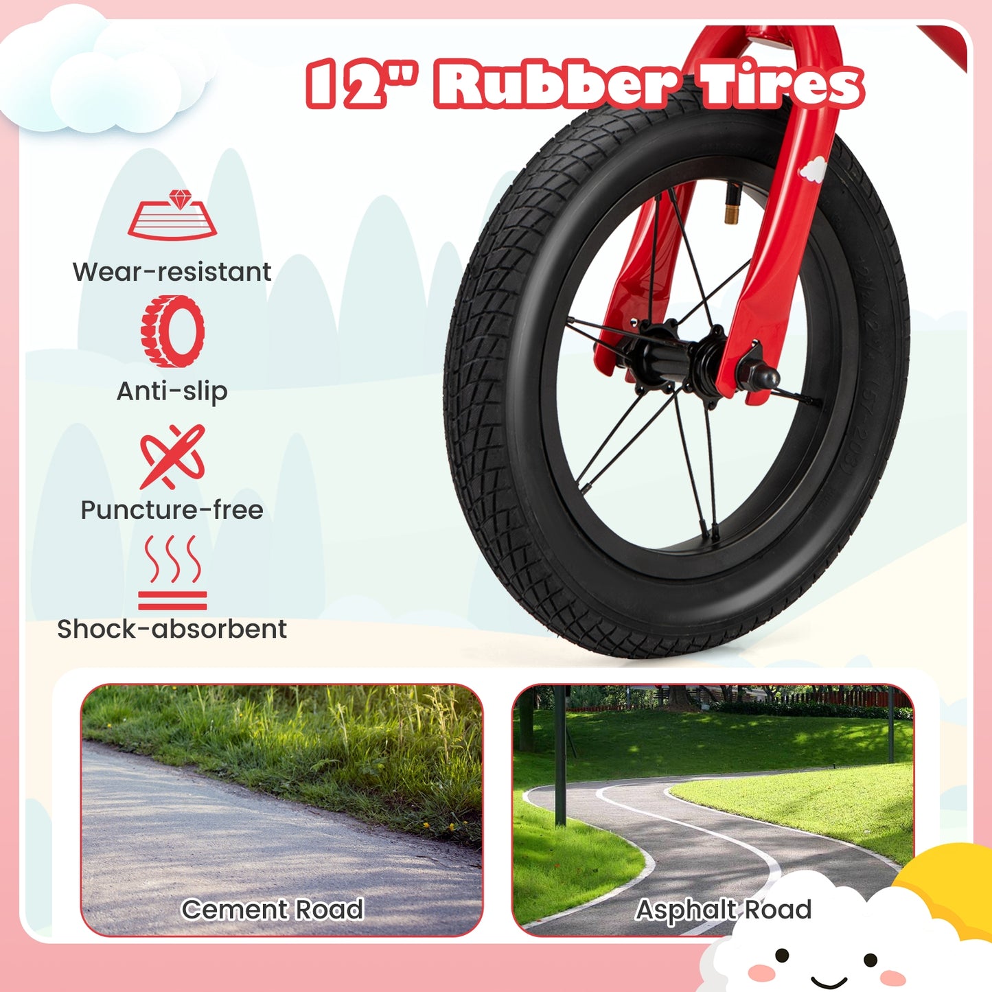 12 Inch Toddler Balance Bike with Height Adjustable Handlebar and Seat-Red Kids Crystal