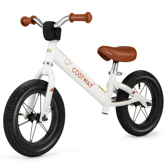 12 Inch Toddler Balance Bike with Height Adjustable Handlebar and Seat-White Kids Crystal