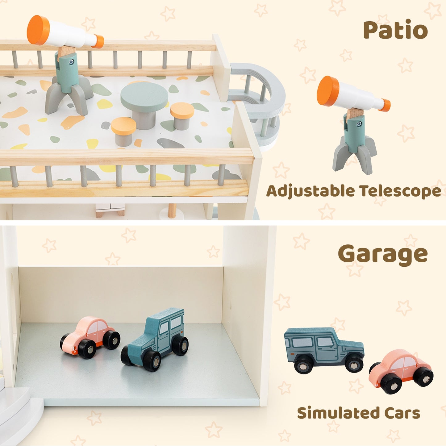 Wooden Corner Dollhouse Playset with 41 Pieces of Accessories for Kids 3+ Years Old-Orange Kids Crystal