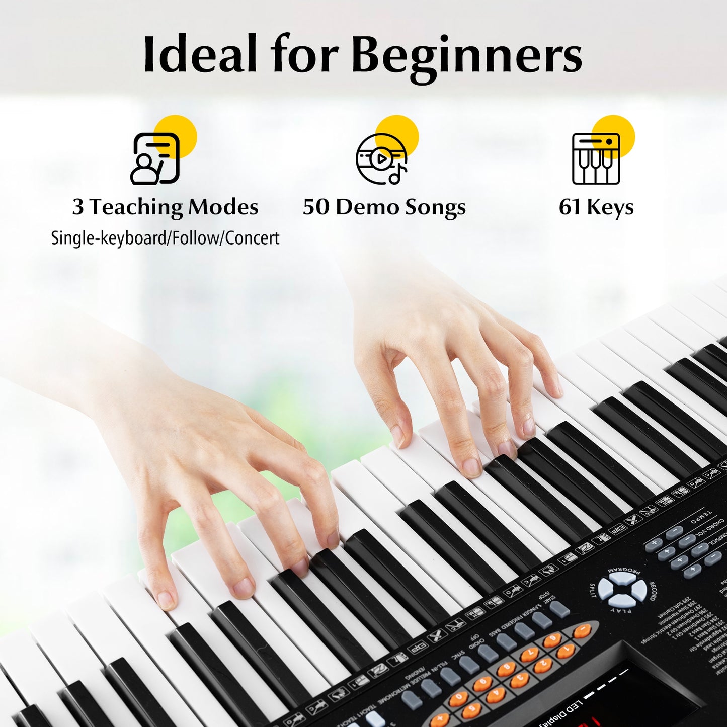 61-Key Electronic Keyboard Piano with 3 Teaching Modes LED Display and Dual Keyboard Kids Crystal