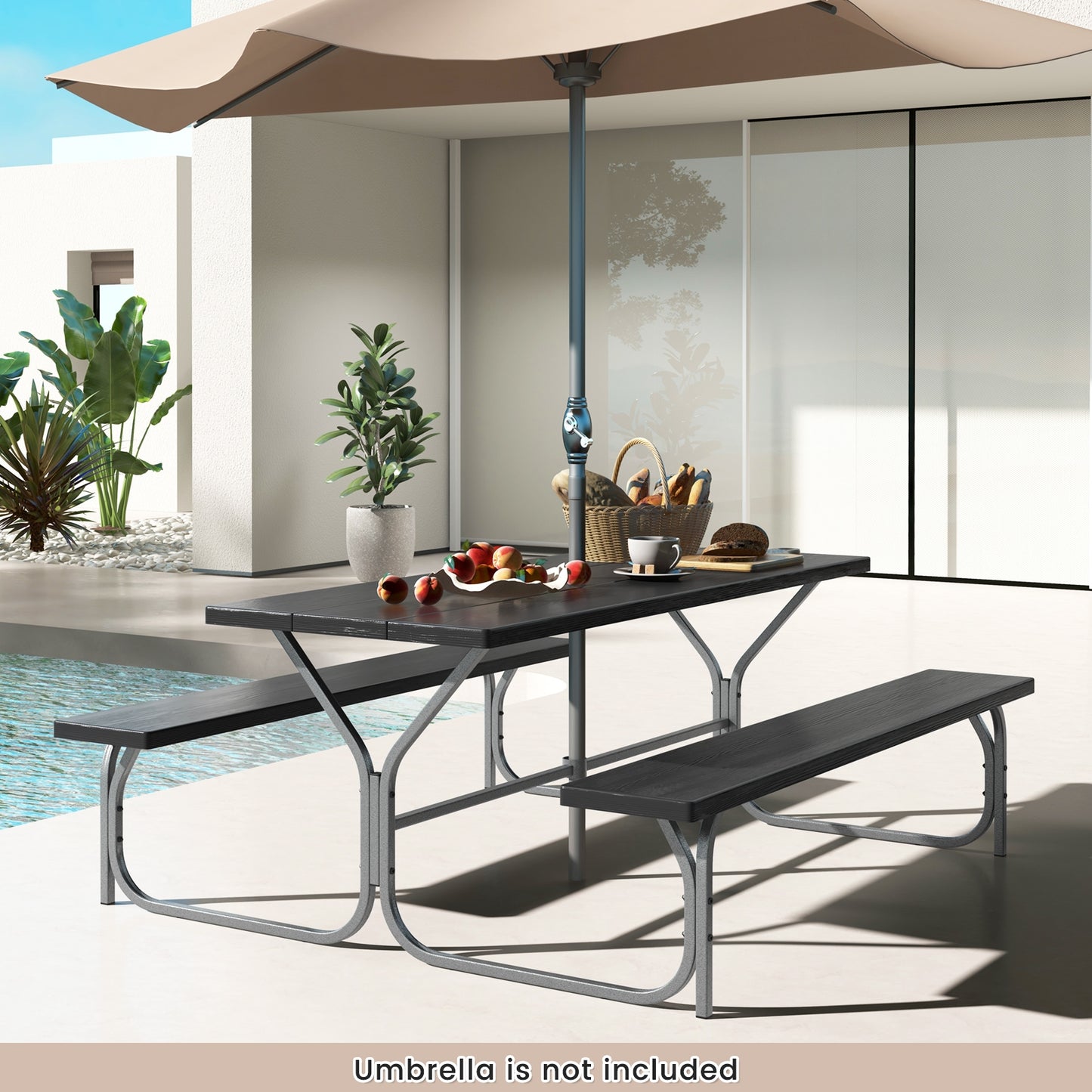 6 Feet Picnic Table Bench Set with HDPE Tabletop for 8 Person-Black Kids Crystal