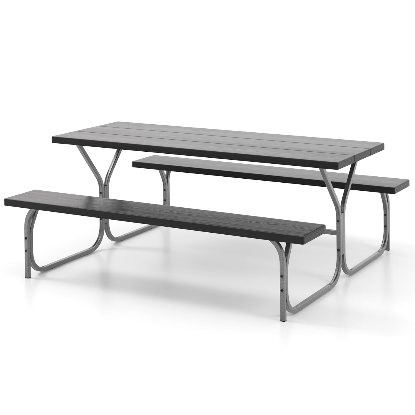 6 Feet Picnic Table Bench Set with HDPE Tabletop for 8 Person-Black Kids Crystal