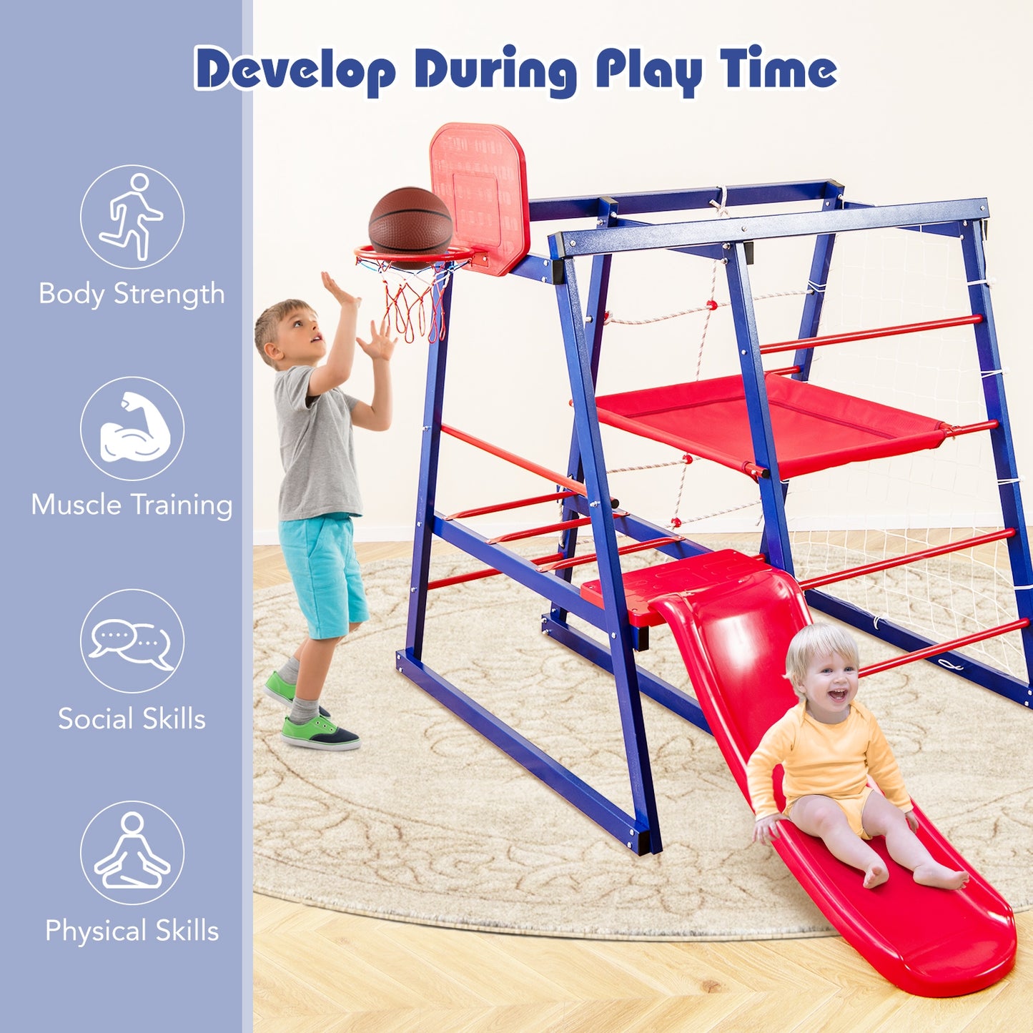 7-In-1 Metal Toddler Climbing Toys for 3-7 Years Old Kids Crystal