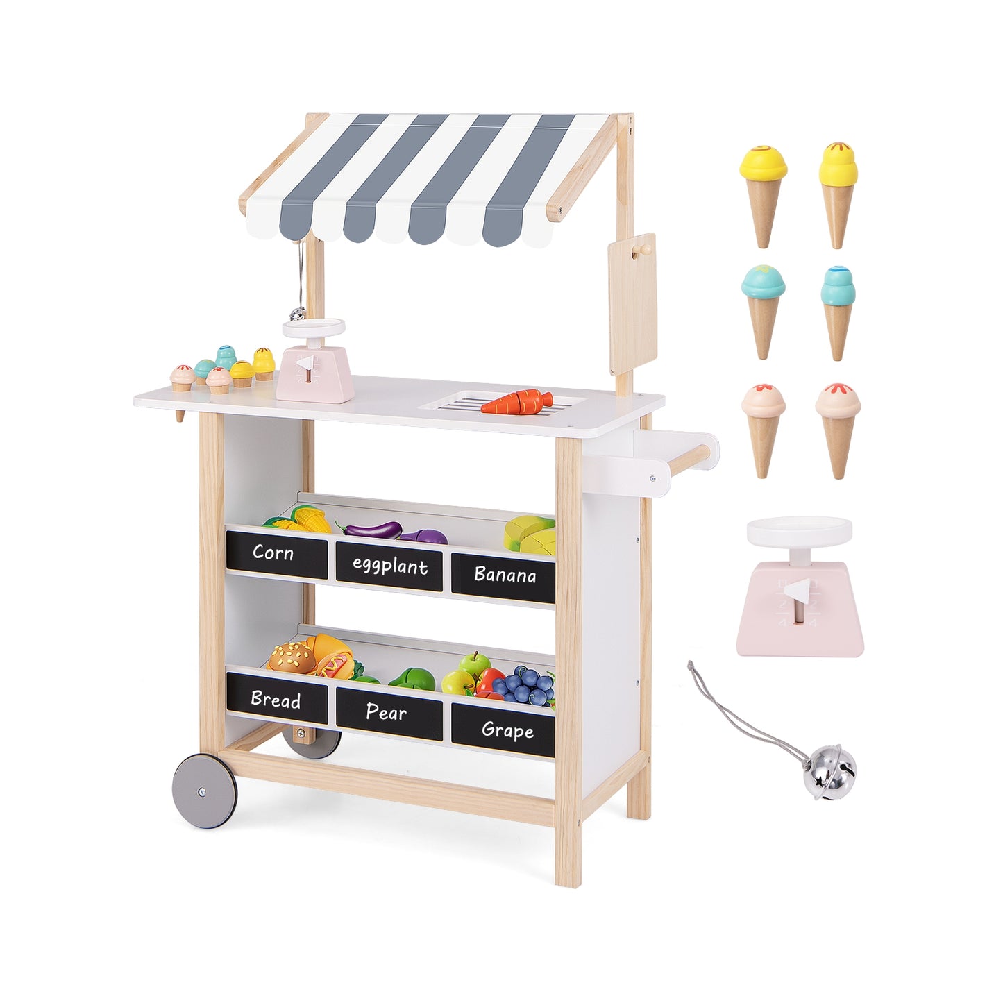 Kids Wooden Ice Cream Cart with Chalkboard and Storage for over 3 Years Old-White Kids Crystal