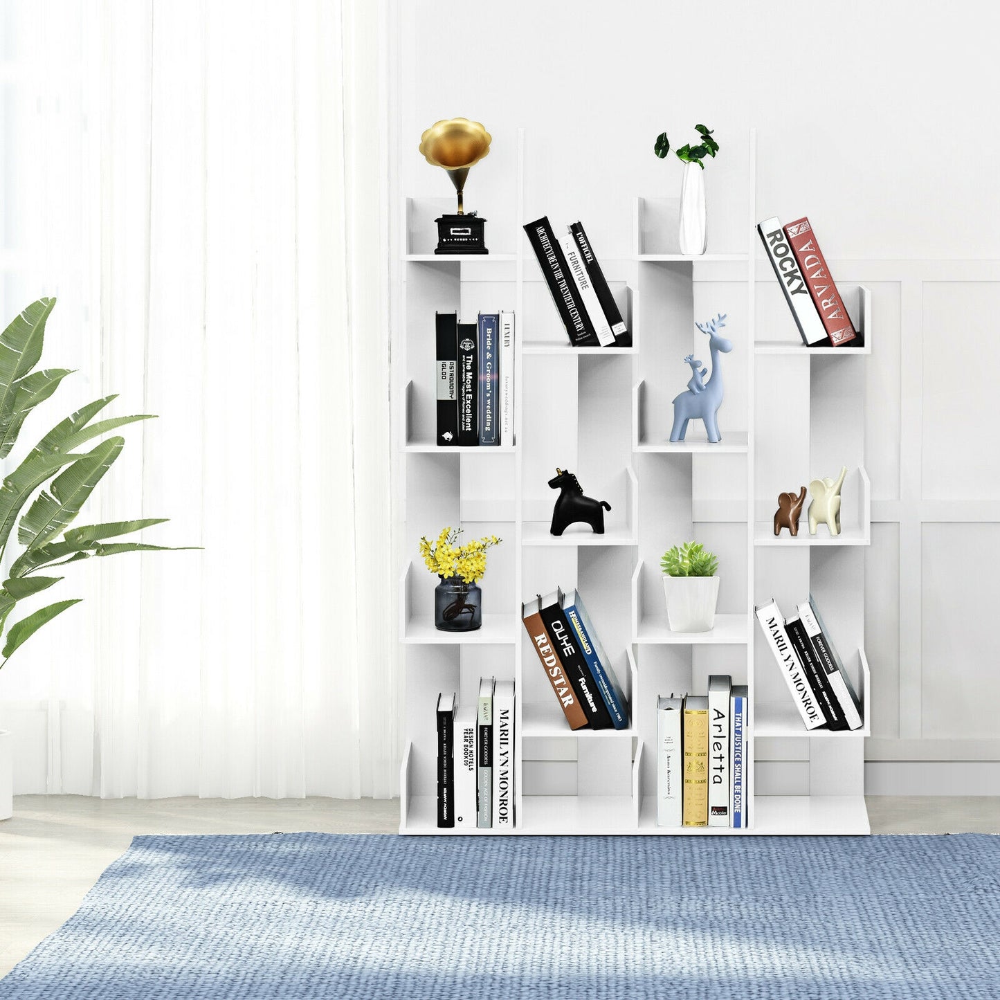 8-Tier Bookshelf Bookcase with 8 Open Compartments Space-Saving Storage Rack -White Kids Crystal