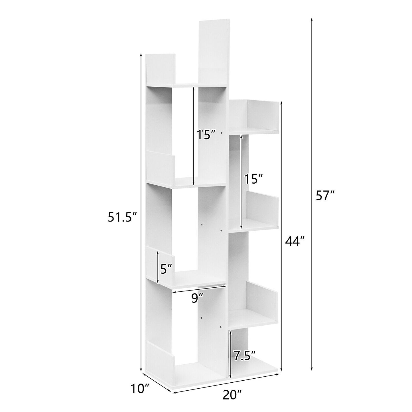 8-Tier Bookshelf Bookcase with 8 Open Compartments Space-Saving Storage Rack -White Kids Crystal