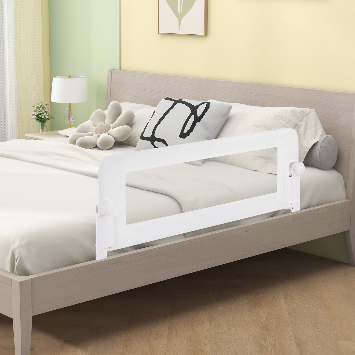 Foldable Bed Rail Swing Down Baby Bed Guard Rail-White Kids Crystal
