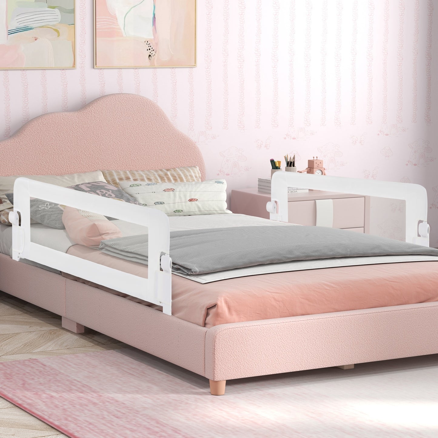 Foldable Bed Rail Swing Down Baby Bed Guard Rail-White Kids Crystal