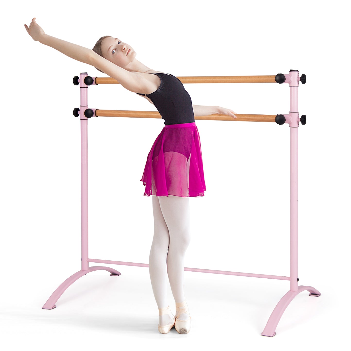 4 Foot Portable Freestanding Double Ballet Barre-Pink Kids Crystal