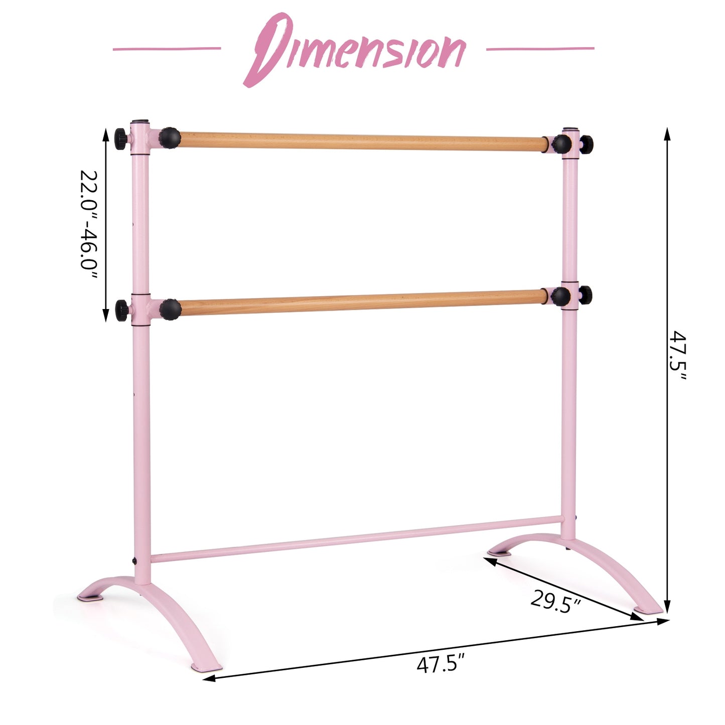 4 Foot Portable Freestanding Double Ballet Barre-Pink Kids Crystal