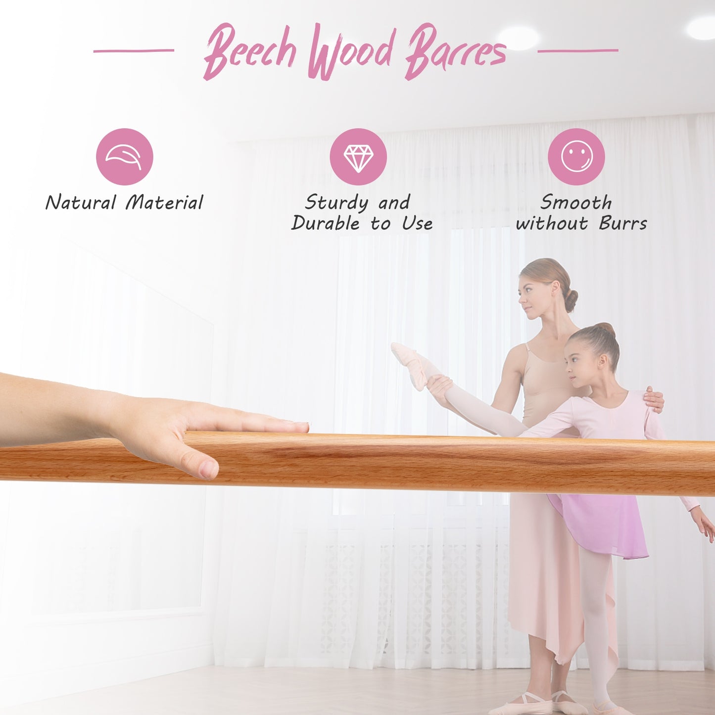4 Foot Portable Freestanding Double Ballet Barre-Pink Kids Crystal