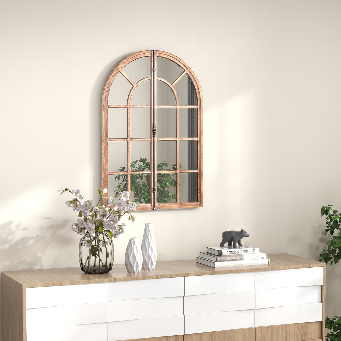 Arched Window Pane Farmhouse Wall Mounted Decorative Mirror-Nature Kids Crystal