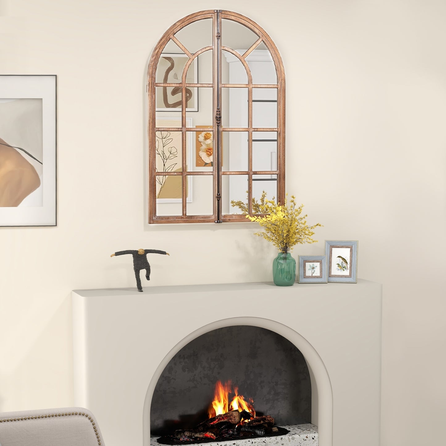Arched Window Pane Farmhouse Wall Mounted Decorative Mirror-Nature Kids Crystal