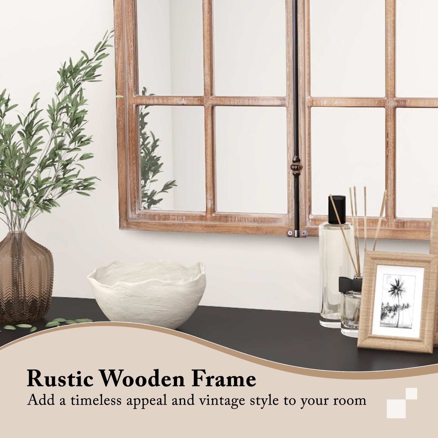 Arched Window Pane Farmhouse Wall Mounted Decorative Mirror-Nature Kids Crystal