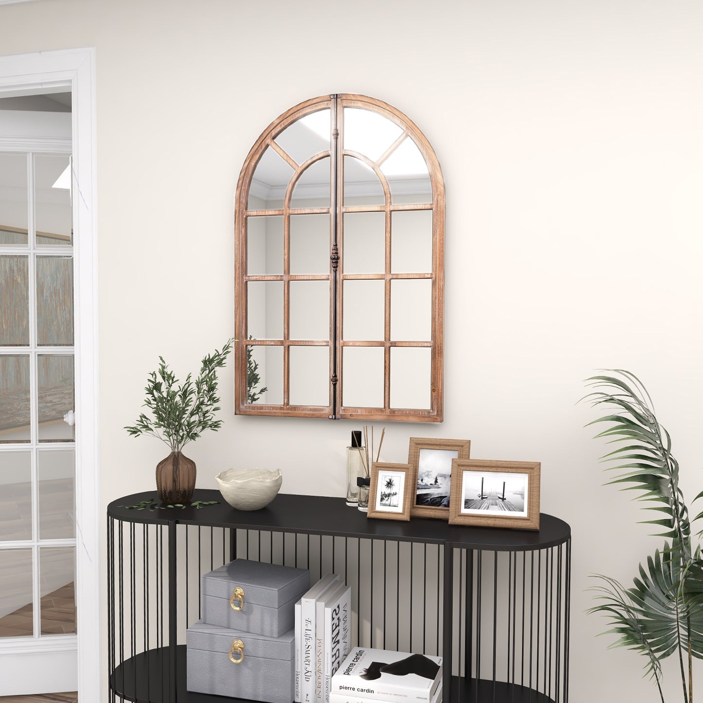 Arched Window Pane Farmhouse Wall Mounted Decorative Mirror-Nature Kids Crystal