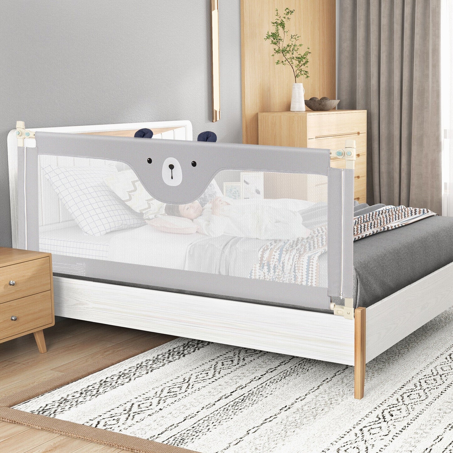 Vertical Lifting Baby Bedrail Guard with Double Safety Child Lock Kids Crystal