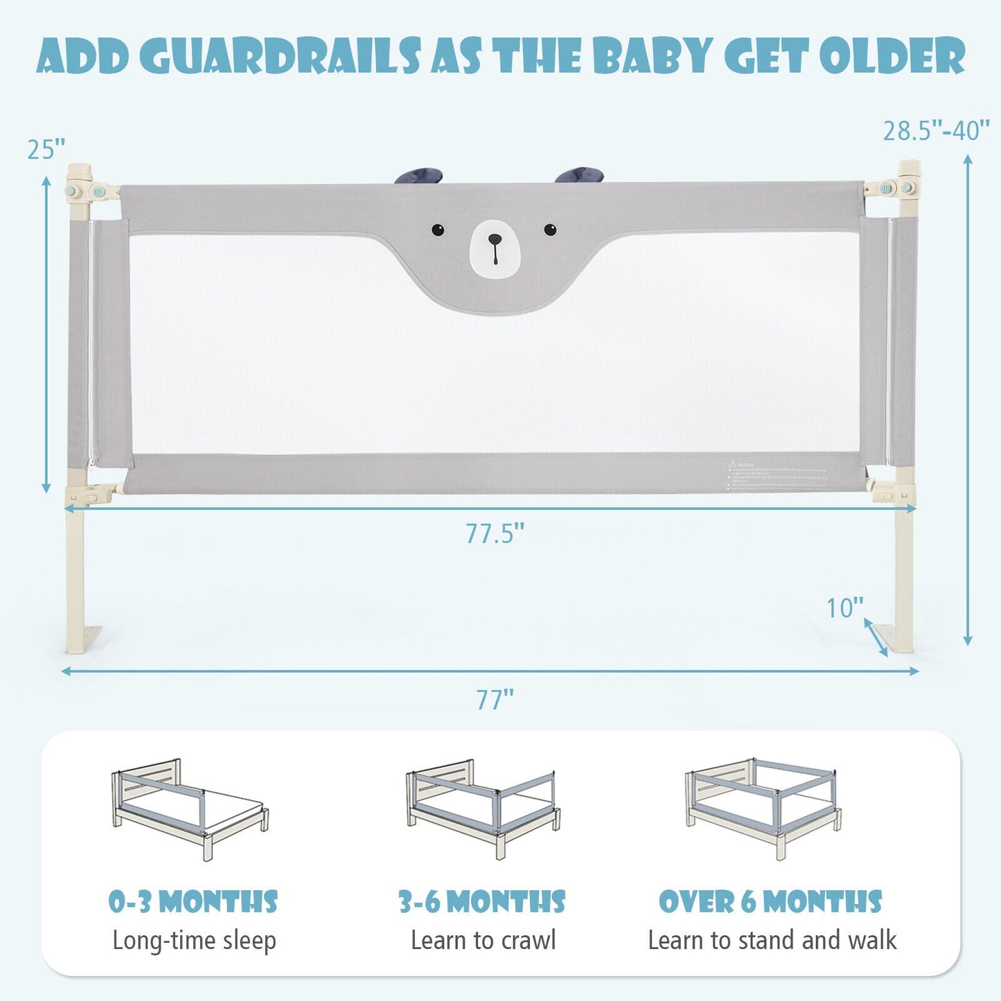Vertical Lifting Baby Bedrail Guard with Double Safety Child Lock Kids Crystal