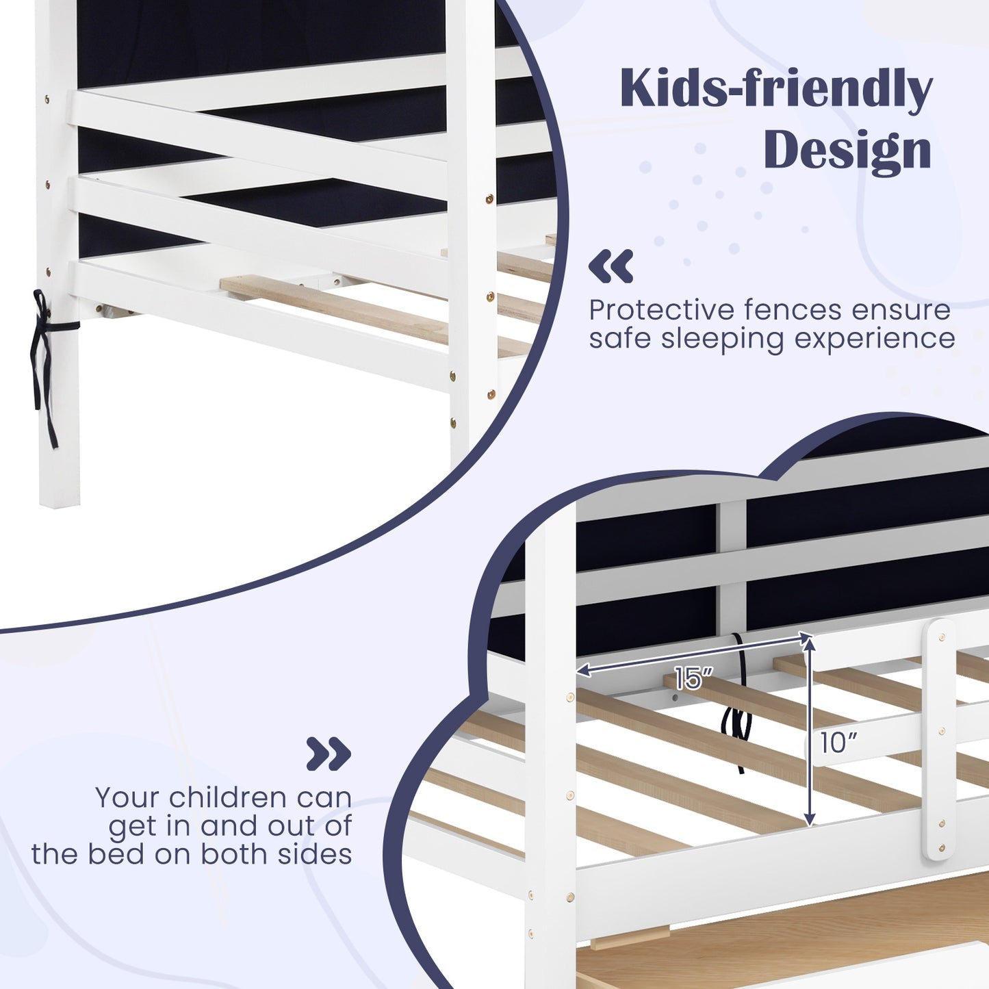 Twin House Bed with Tent and 2 Storage Drawers for Kids-White Kids Crystal
