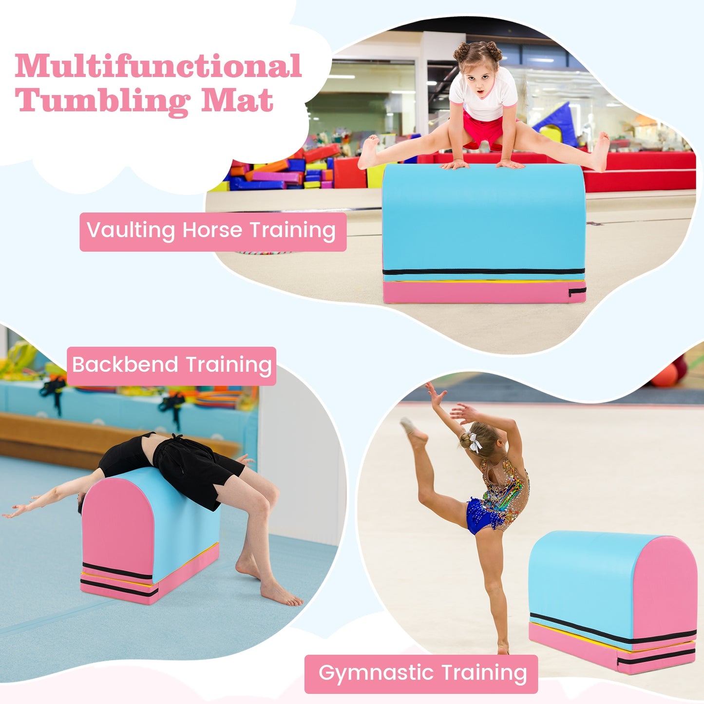 Gymnastics Vaulting Box with Detachable Mat Carrying Handle for Kids-Blue Kids Crystal