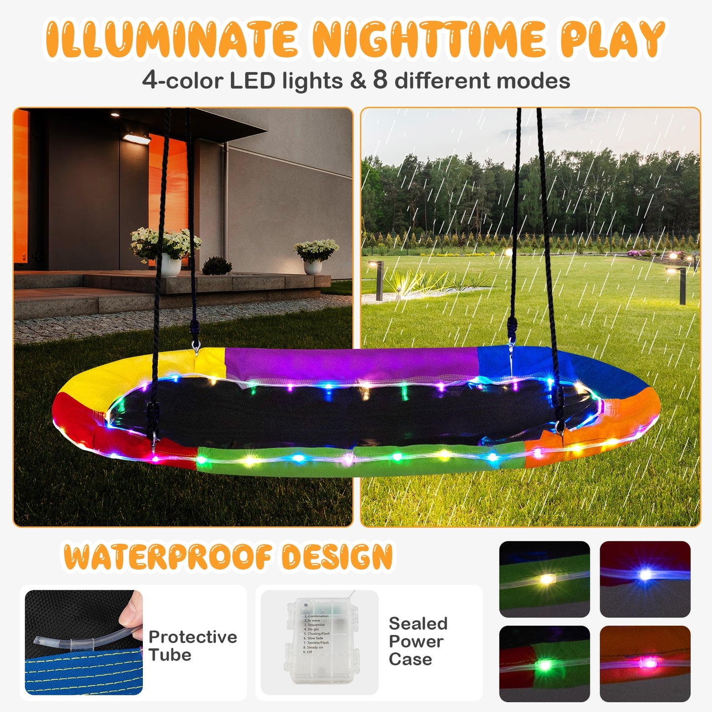 60 Inches Saucer Swing with LED Lights for Kids and Adults-Multicolor Kids Crystal