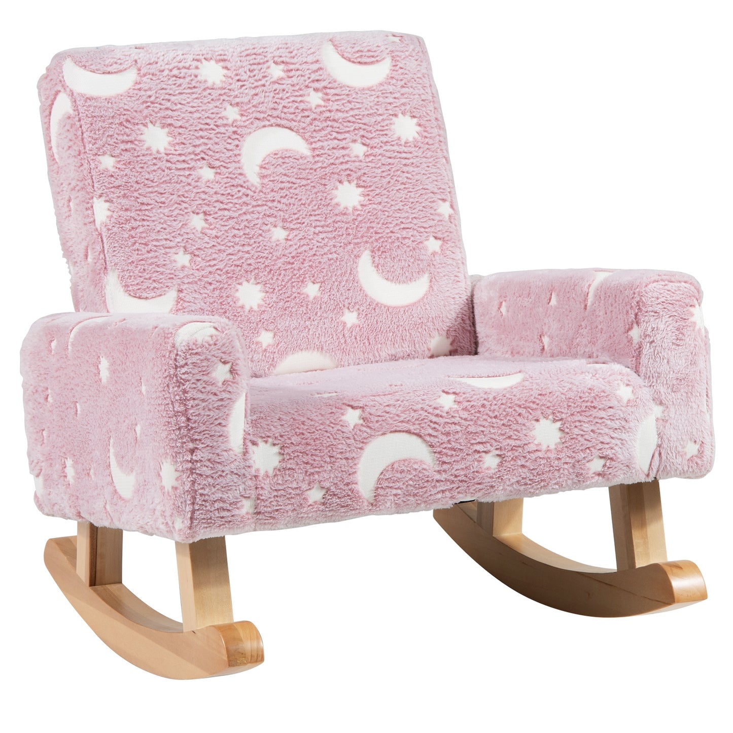 Kids Rocking Chair Upholstered Flannel Children Rocker with Solid Poplar Wood Rocking Feet-Pink Kids Crystal