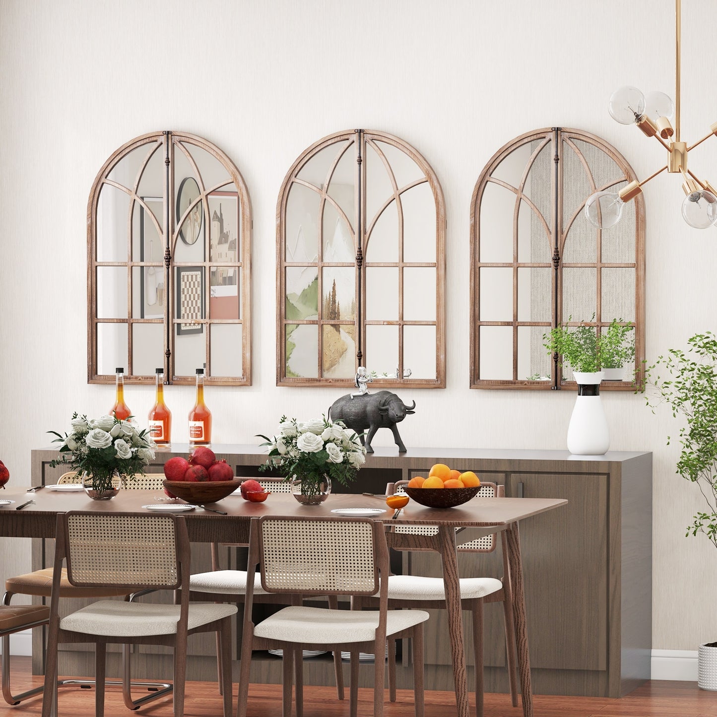 Arched Window Pane Mirror Wall Mounted for Living Room and Entryway-Natural Kids Crystal