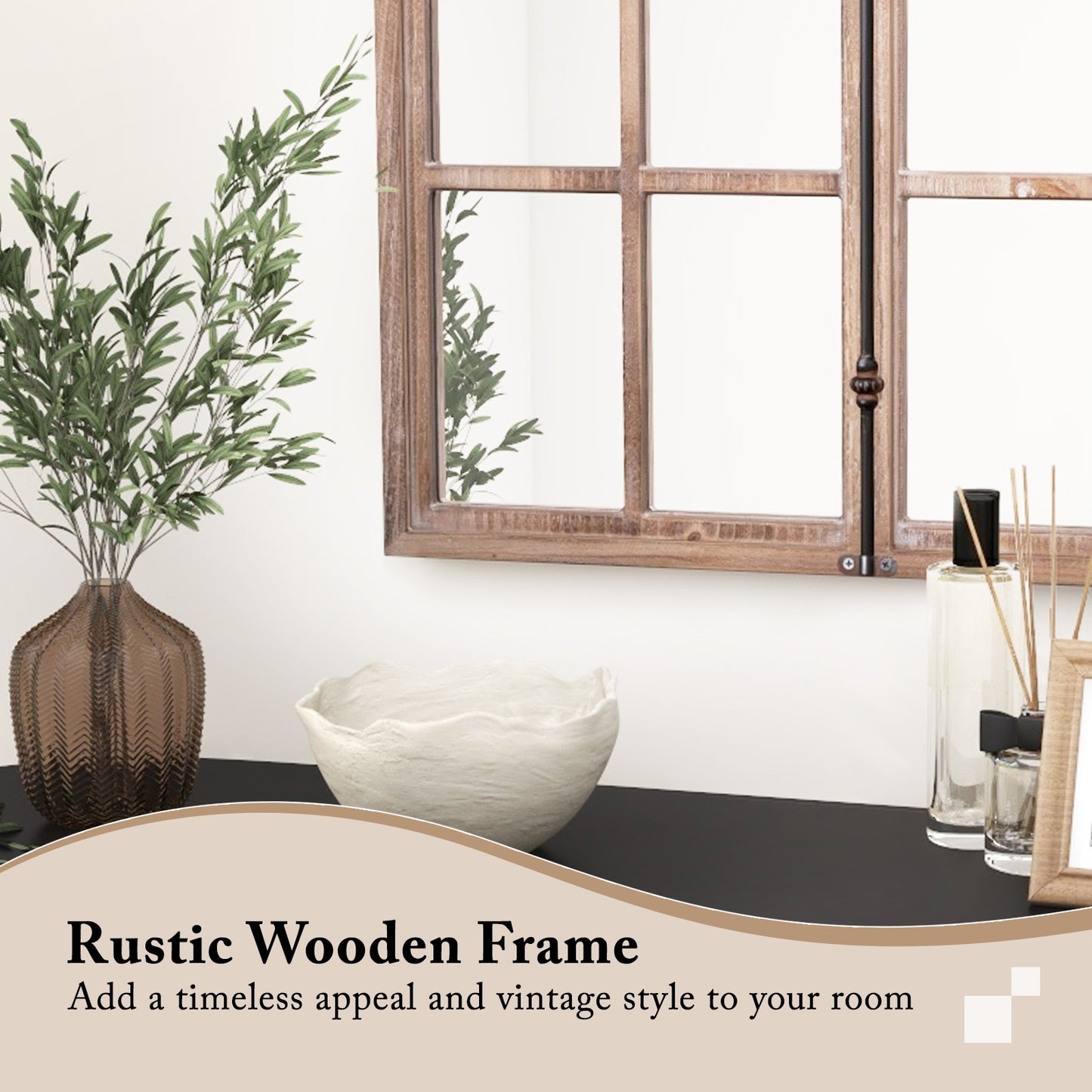 Arched Window Pane Mirror Wall Mounted for Living Room and Entryway-Natural Kids Crystal