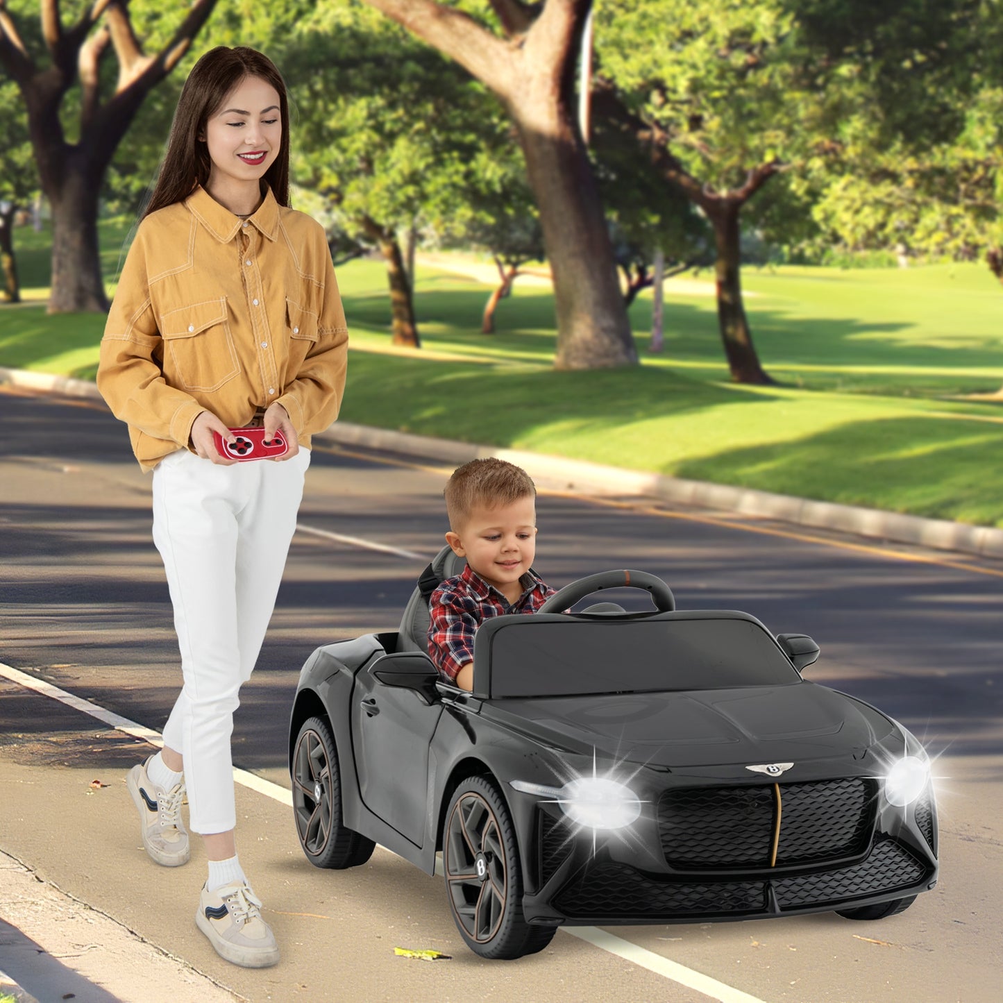 12V Powered Car Kids Ride-on Racer Car Licensed Bentley Bacalar-Black