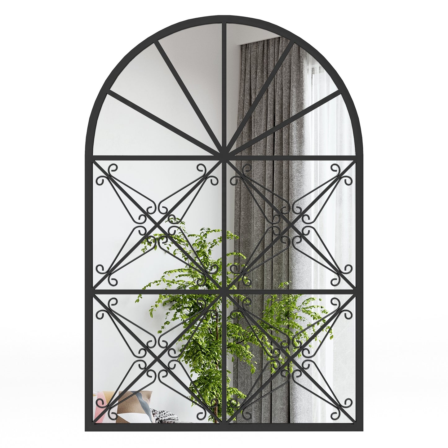 23 Inches x 34 Inches Arched Window Pane Mirror with Metal Frame for Living Room-Black Kids Crystal