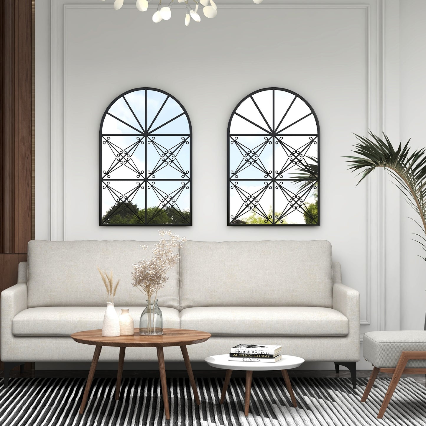 23 Inches x 34 Inches Arched Window Pane Mirror with Metal Frame for Living Room-Black Kids Crystal