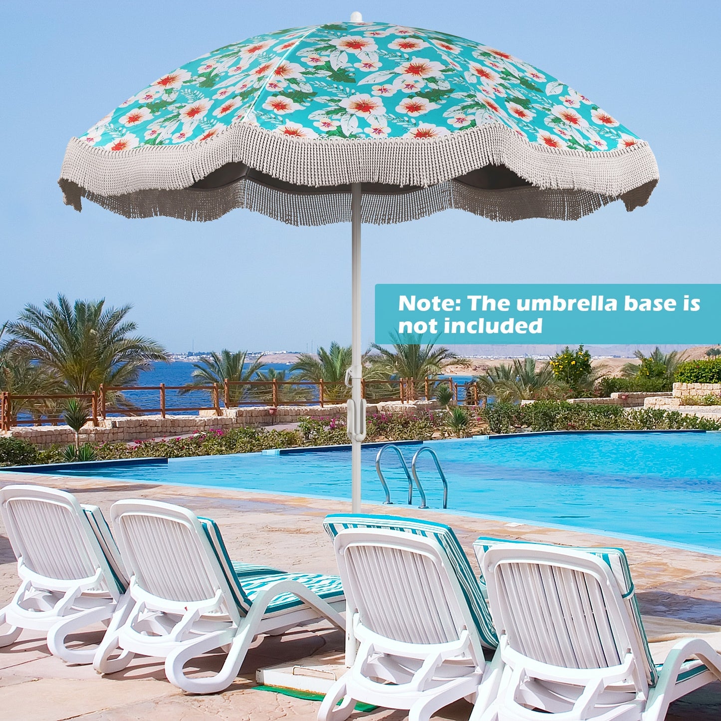 6.5 FT Beach Umbrella with Fringe Outdoor Tassel Umbrella with Push Button Tilt-Green Kids Crystal