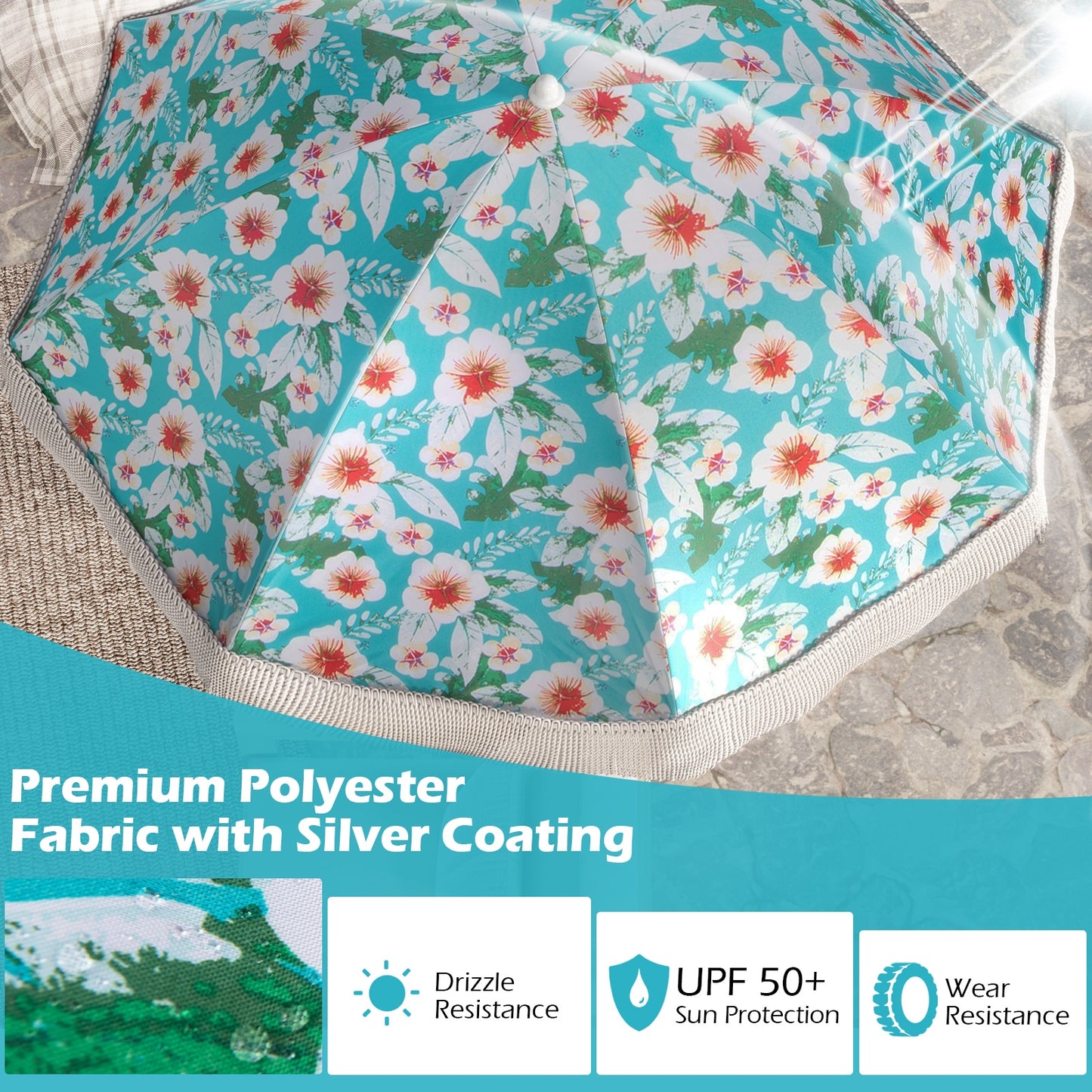 6.5 FT Beach Umbrella with Fringe Outdoor Tassel Umbrella with Push Button Tilt-Green Kids Crystal
