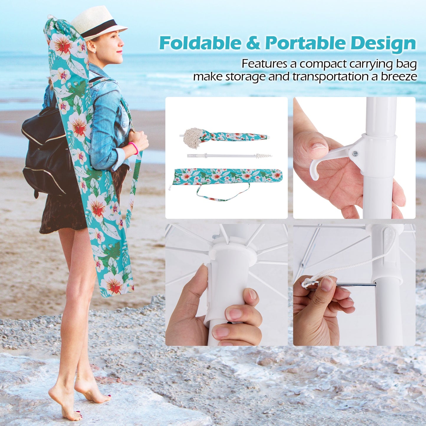 6.5 FT Beach Umbrella with Fringe Outdoor Tassel Umbrella with Push Button Tilt-Green Kids Crystal