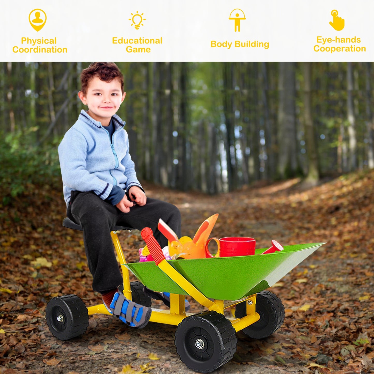8 Inch Heavy Duty Kids Ride-on Sand Dumper with 4 Wheels-Lime Green Kids Crystal