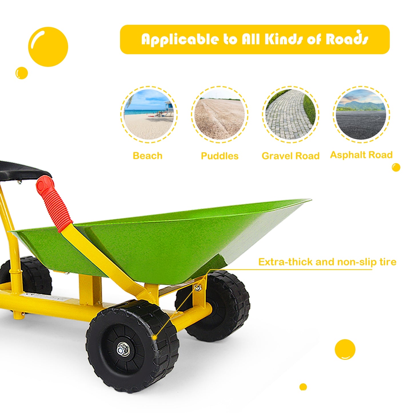 8 Inch Heavy Duty Kids Ride-on Sand Dumper with 4 Wheels-Lime Green Kids Crystal