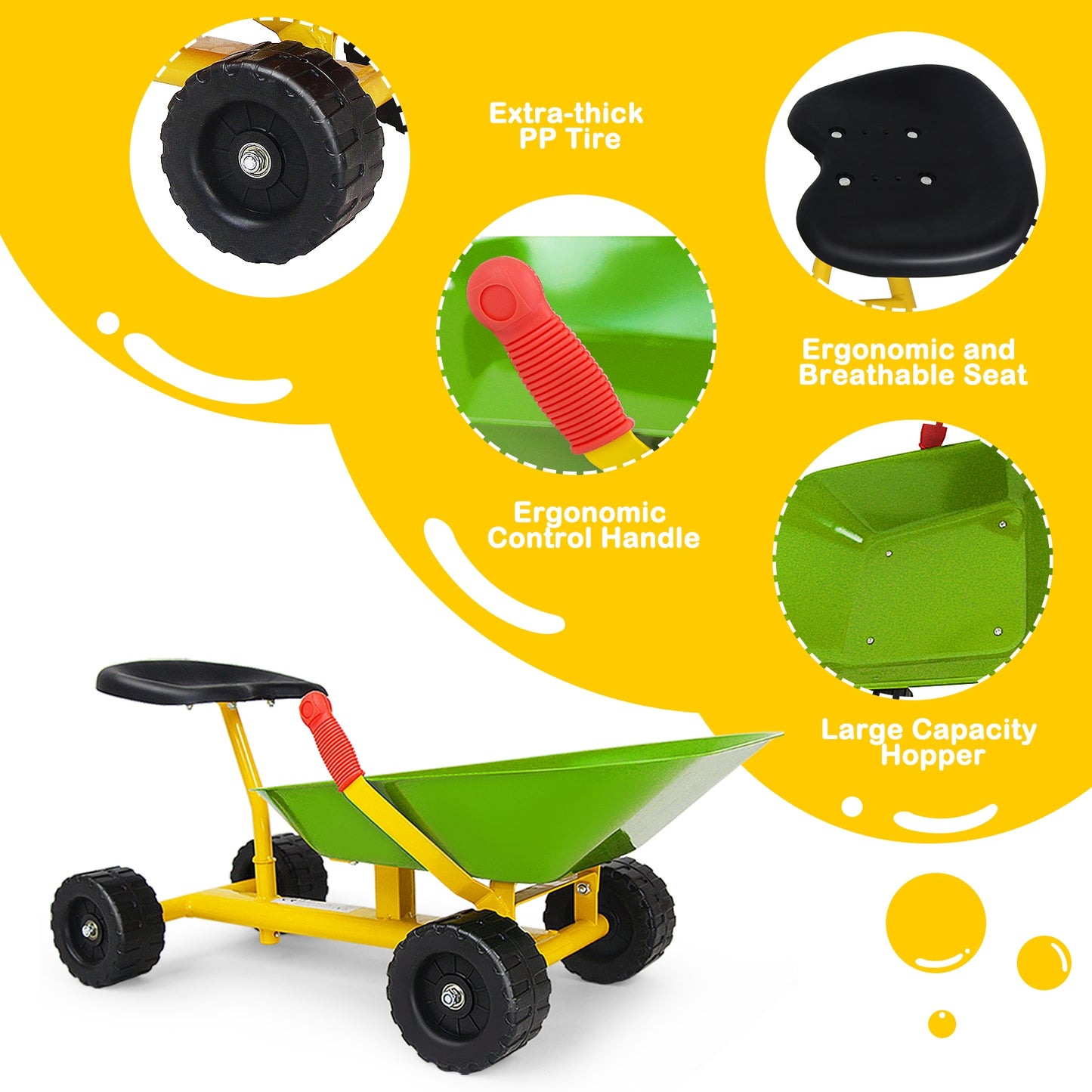 8 Inch Heavy Duty Kids Ride-on Sand Dumper with 4 Wheels-Lime Green Kids Crystal