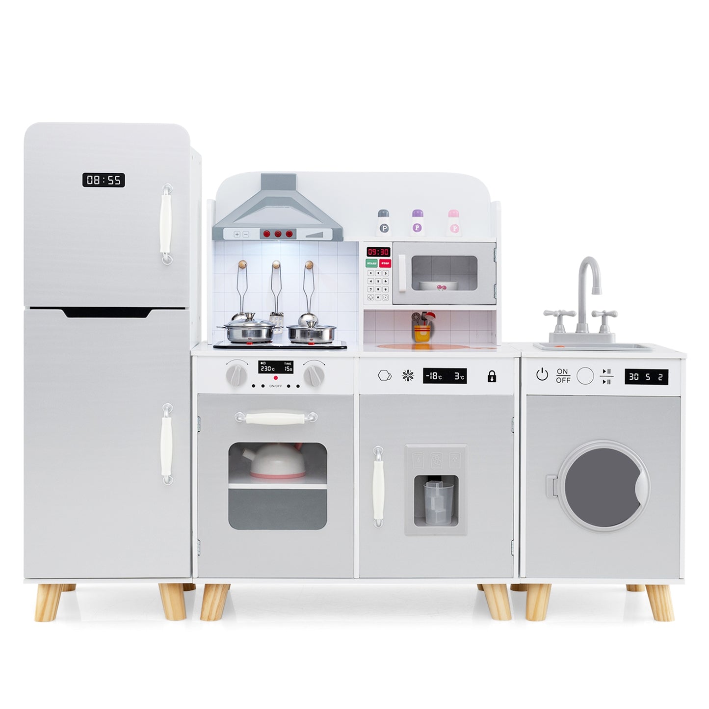 Kids Kitchen Playset 3-in-1 with Refrigerator and Washing Machine-Gray Kids Crystal