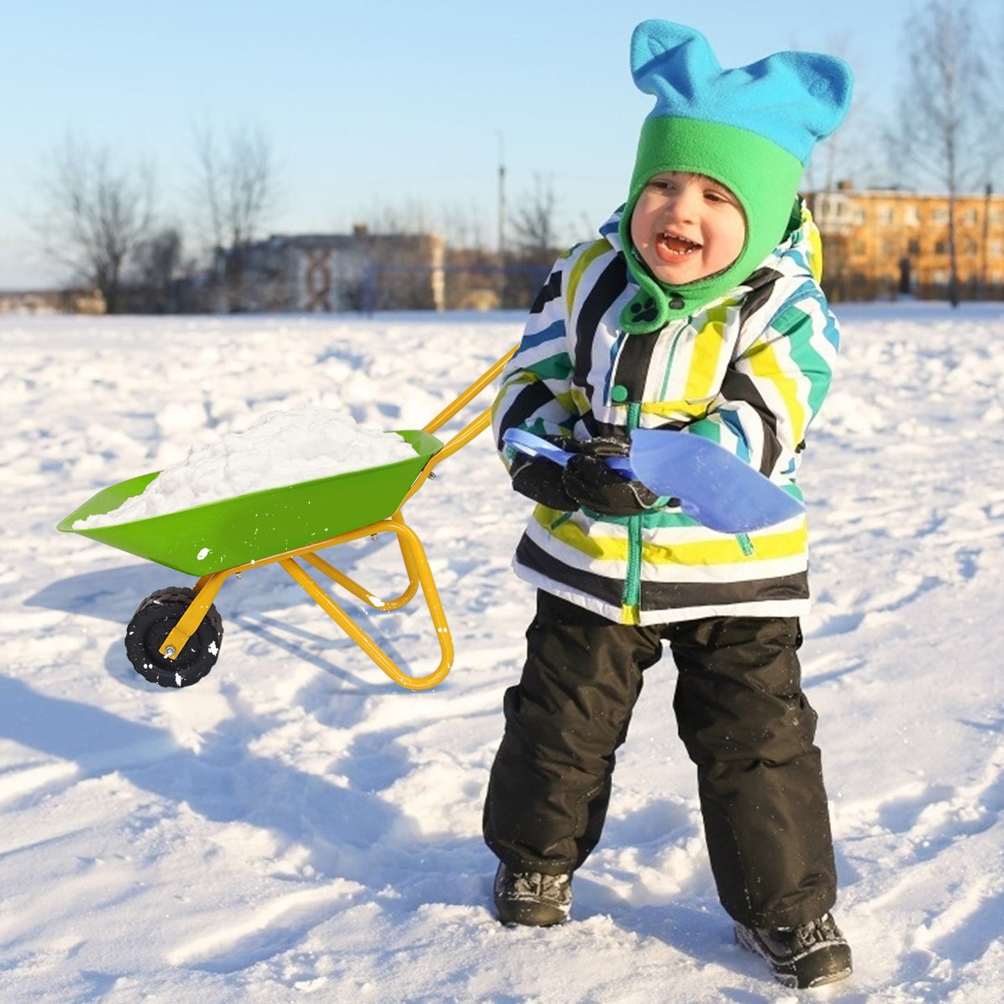 Outdoor Garden Backyard Play Toy Kids Metal Wheelbarrow-Light Green Kids Crystal