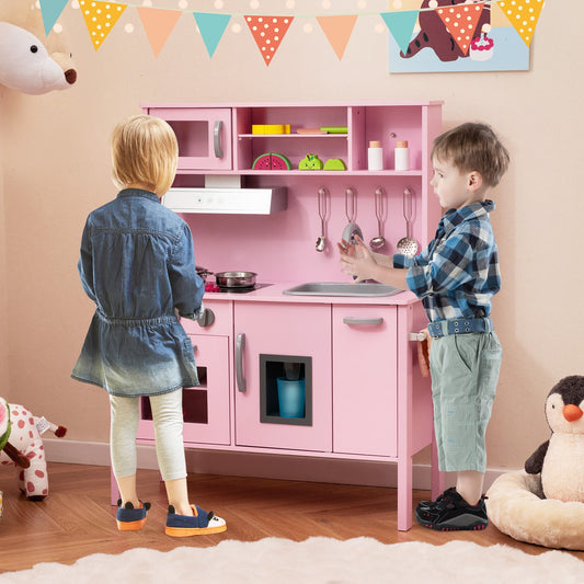 Wooden Pretend Play Kitchen Set for Toddlers-Pink Kids Crystal