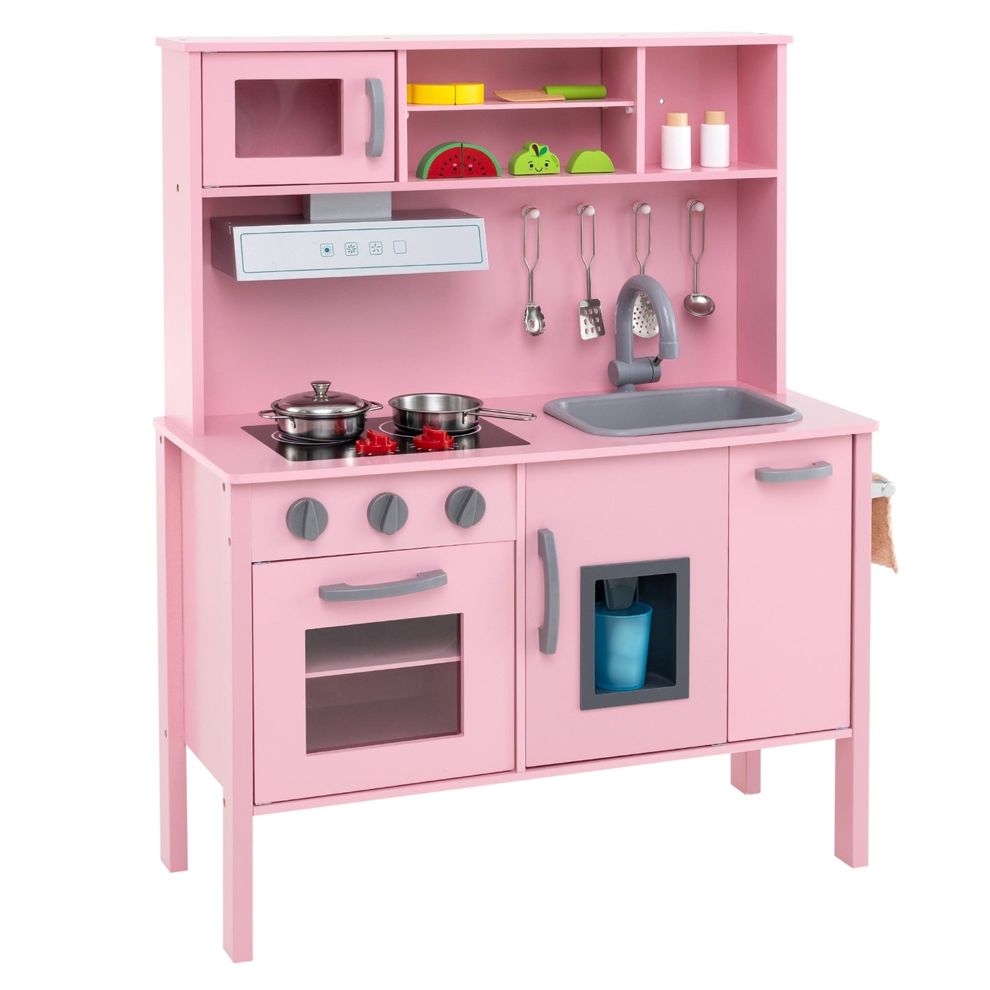 Wooden Pretend Play Kitchen Set for Toddlers-Pink Kids Crystal