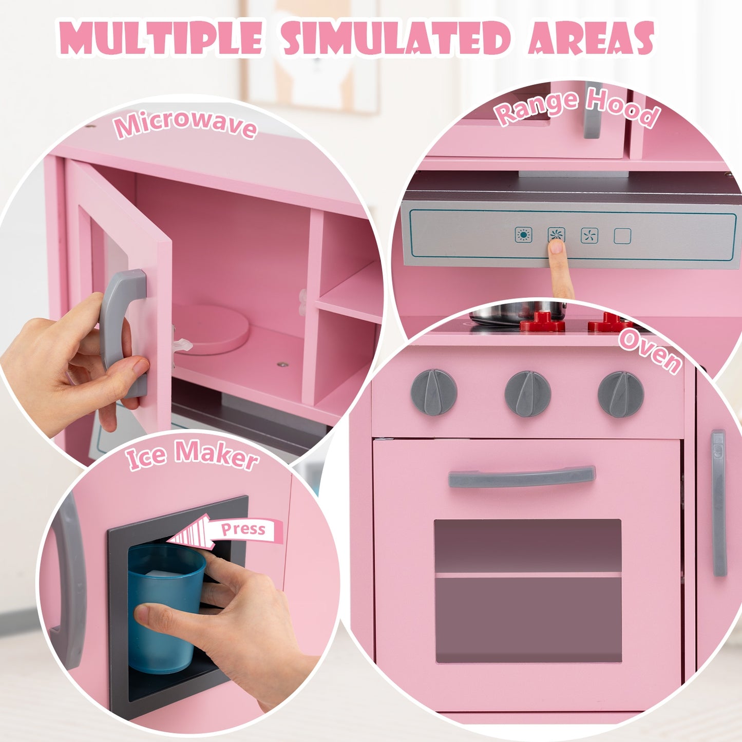 Wooden Pretend Play Kitchen Set for Toddlers-Pink Kids Crystal
