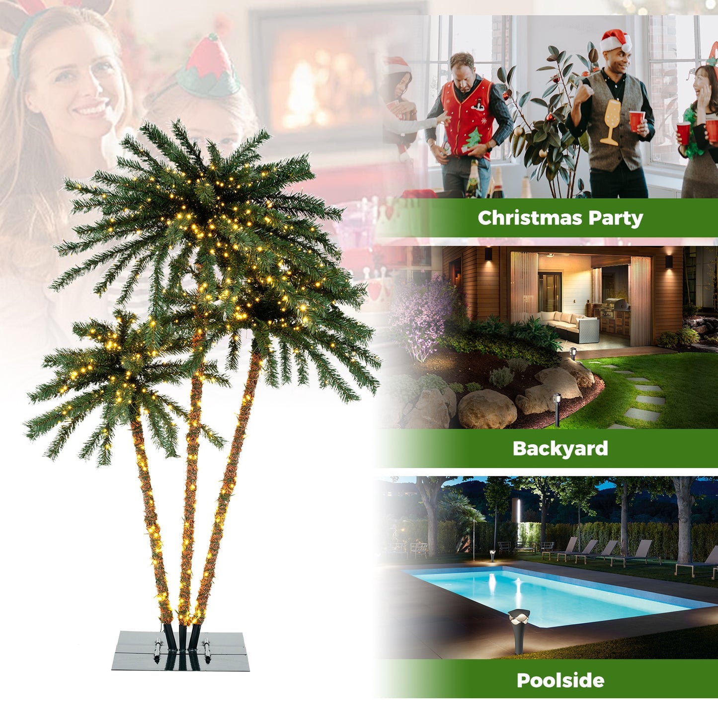Artificial Lighted Palm Tree with Metal Base 157 Branch Tips and 930 Warm White LED Lights Kids Crystal